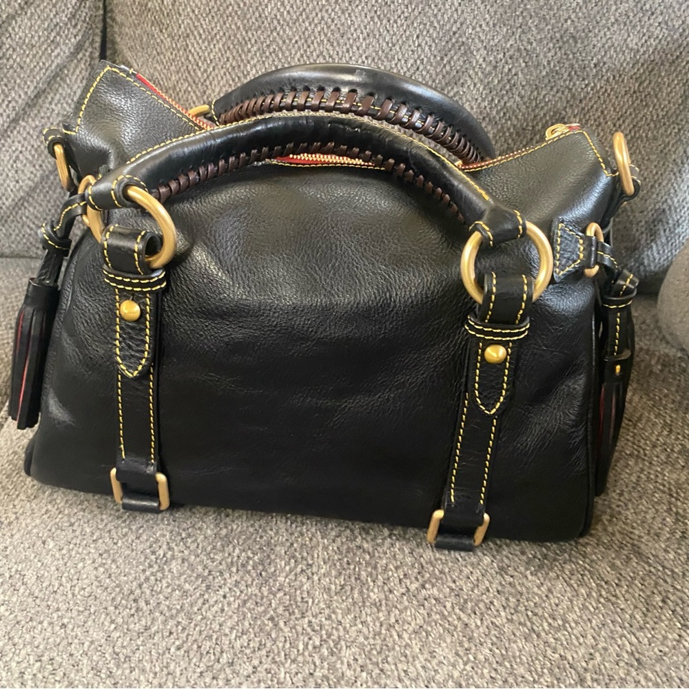 Dooney & Bourke Black Florentine Leather Satchel with Gold Hardware - Picture 2 of 8